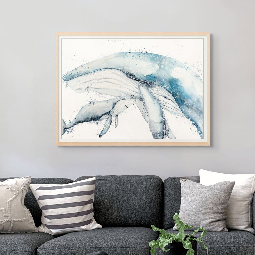 Long Days, Short Years by Stephanie Elizabeth – framed paper print of humpback whale mother and calf, fine art marine life print