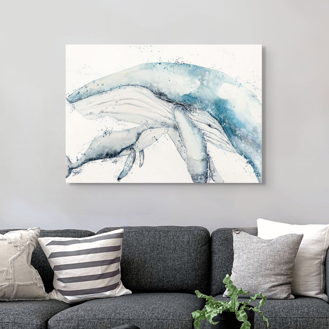 Long Days, Short Years by Stephanie Elizabeth – stretched canvas print of humpback whale with calf, marine life fine art print