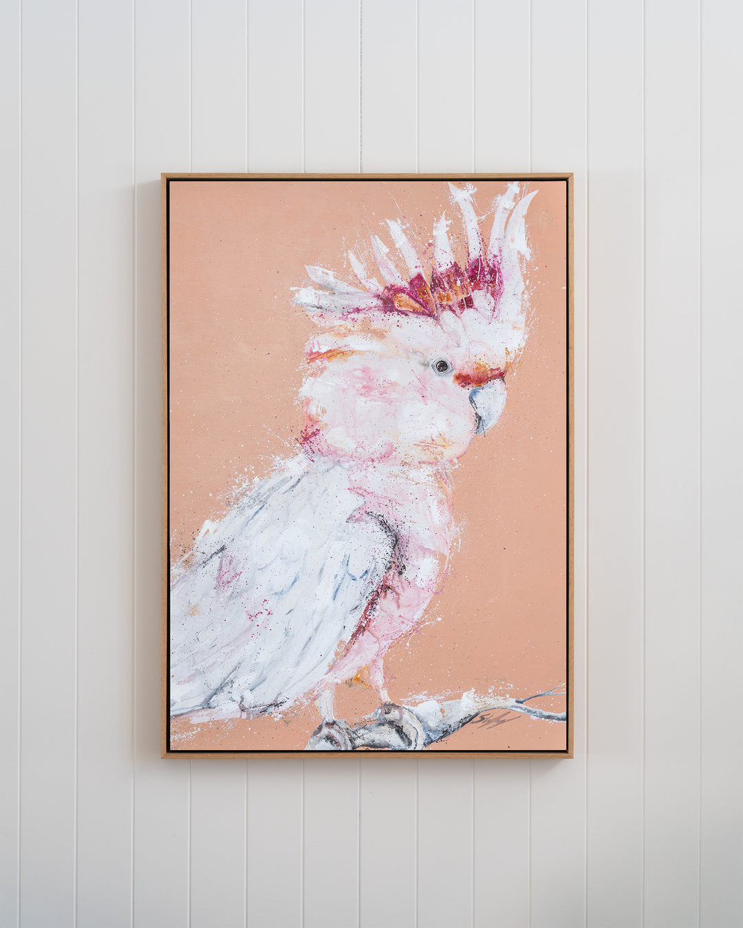 Major Milestone – Major Mitchell cockatoo, framed canvas in oak float frame