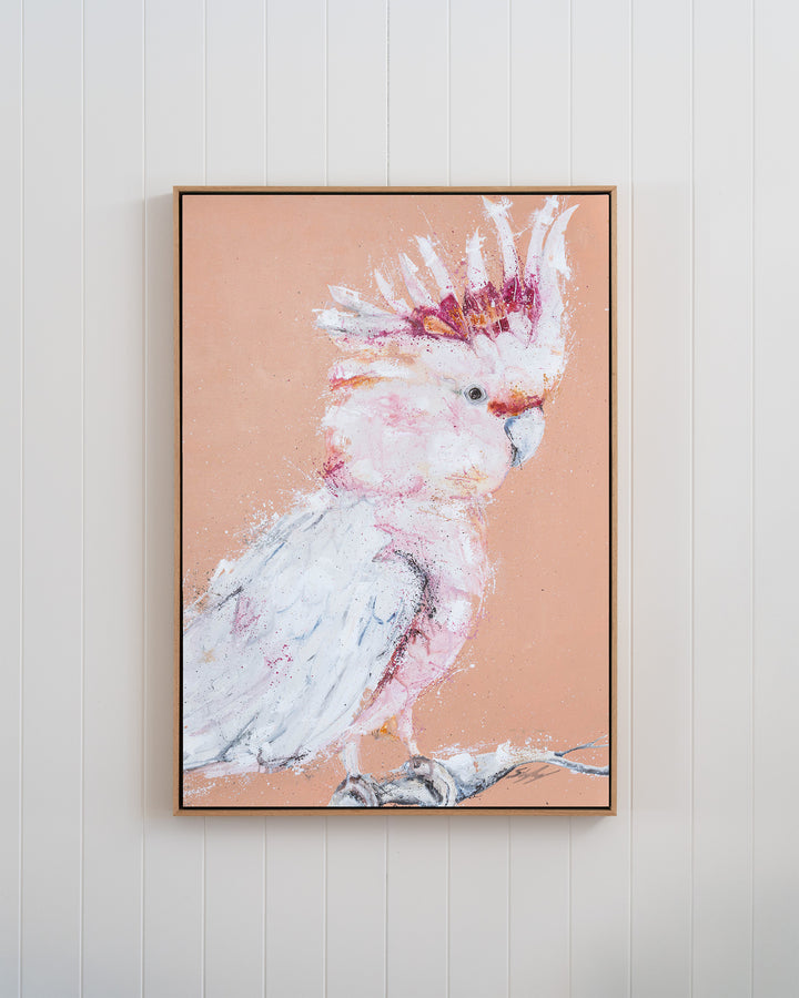 Major Milestone – Major Mitchell cockatoo, framed canvas in oak float frame