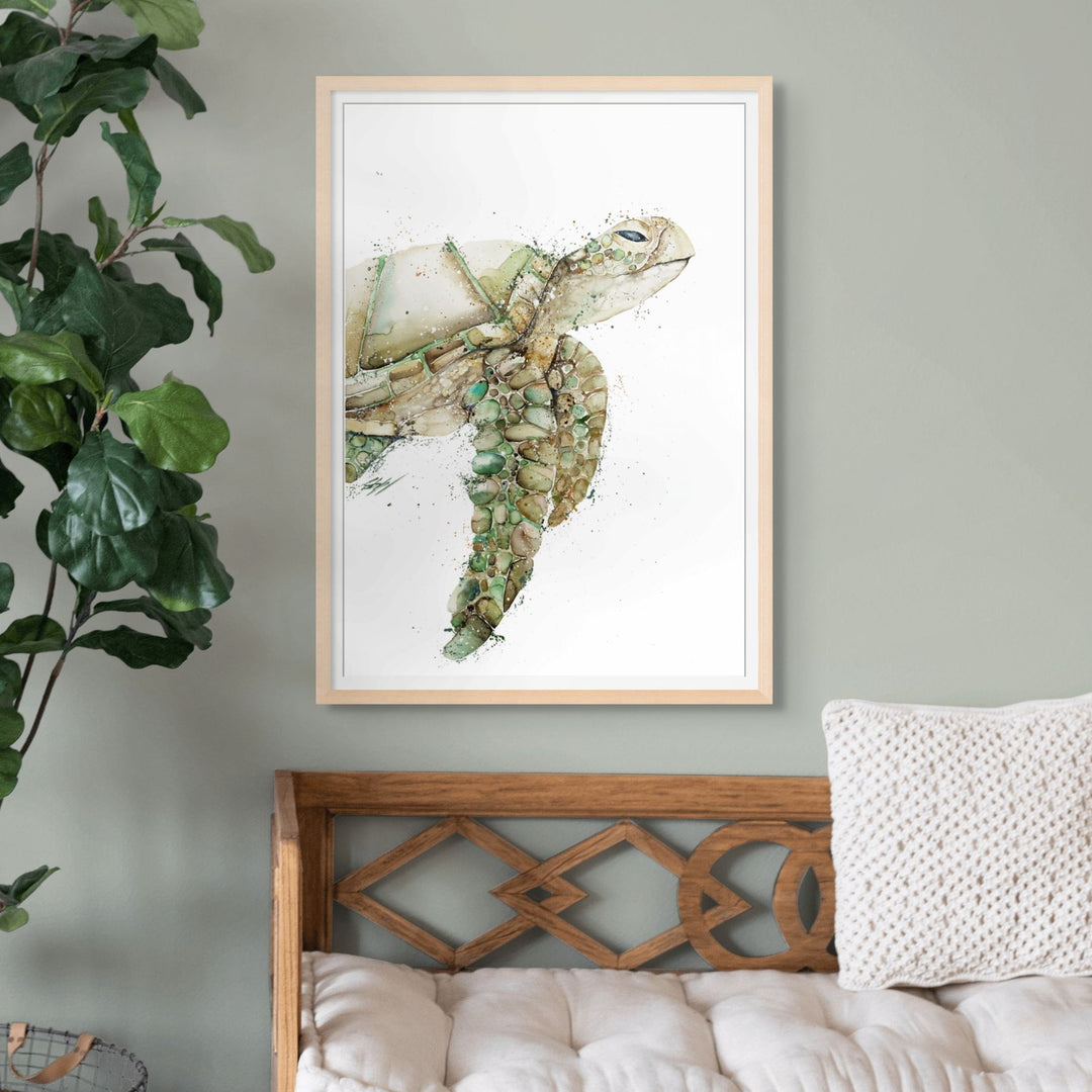 Moss by Stephanie Elizabeth – framed paper print of green sea turtle, fine art marine life print