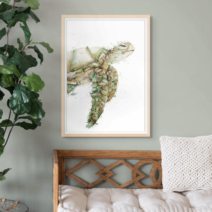 Moss by Stephanie Elizabeth – framed paper print of green sea turtle, fine art marine life print