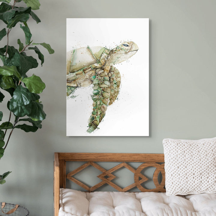 Moss by Stephanie Elizabeth – stretched canvas print of green sea turtle, marine life fine art print