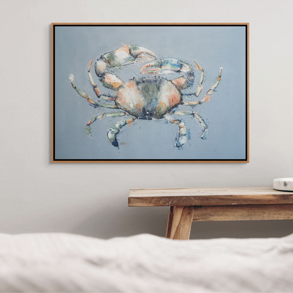 Muddy Days by Stephanie Elizabeth – shadow box canvas print of detailed mud crab artwork, ocean-inspired fine art print