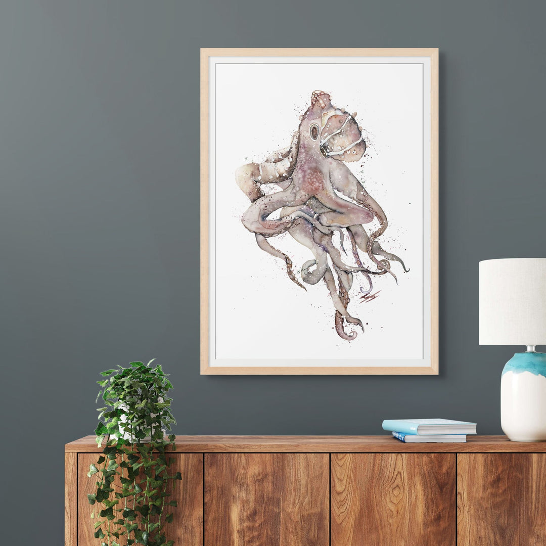 My Octopus Teacher by Stephanie Elizabeth – framed paper print of octopus in underwater scene, fine art marine life print