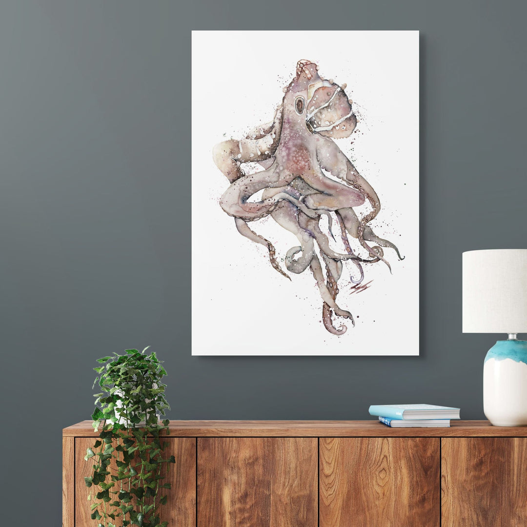 My Octopus Teacher by Stephanie Elizabeth – stretched canvas print of octopus underwater, marine life fine art print