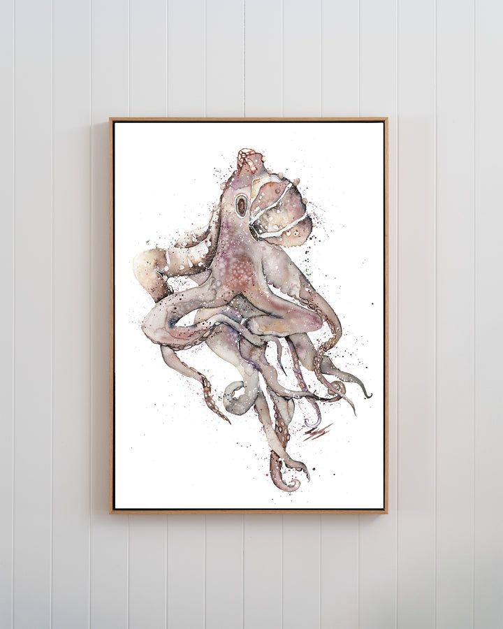 My Octopus Teacher – octopus, framed canvas in oak float frame