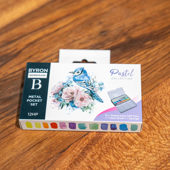 SEA Gallery Pastel Watercolour Pocket Set with soft pastel tones, blue bird, and flowers on the cover.