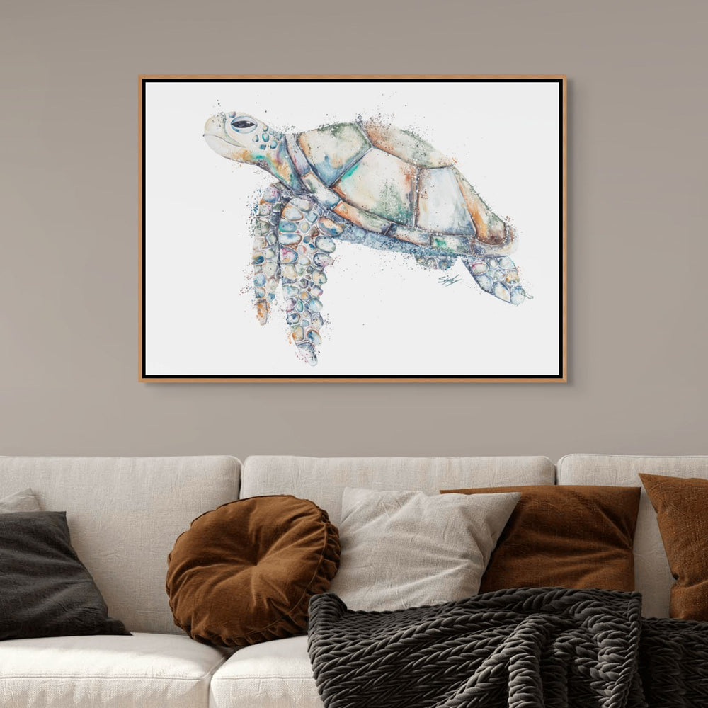 Patchwork by Stephanie Elizabeth – shadow box canvas print of turtle artwork with intricate shell design, ocean-inspired fine art