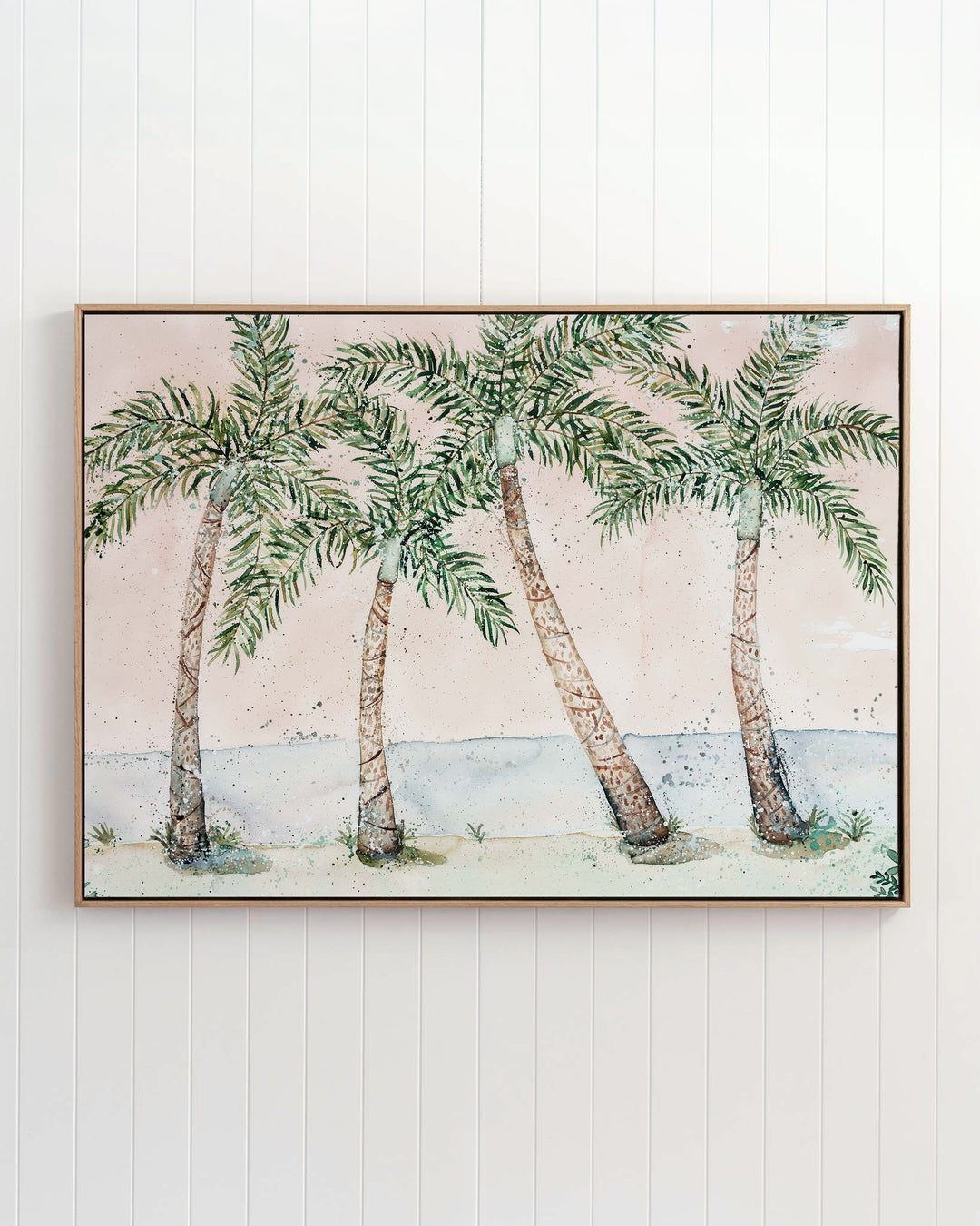 Rex Smeal Serenade – palm trees at Rex Smeal Park, Port Douglas, framed canvas in oak float frame