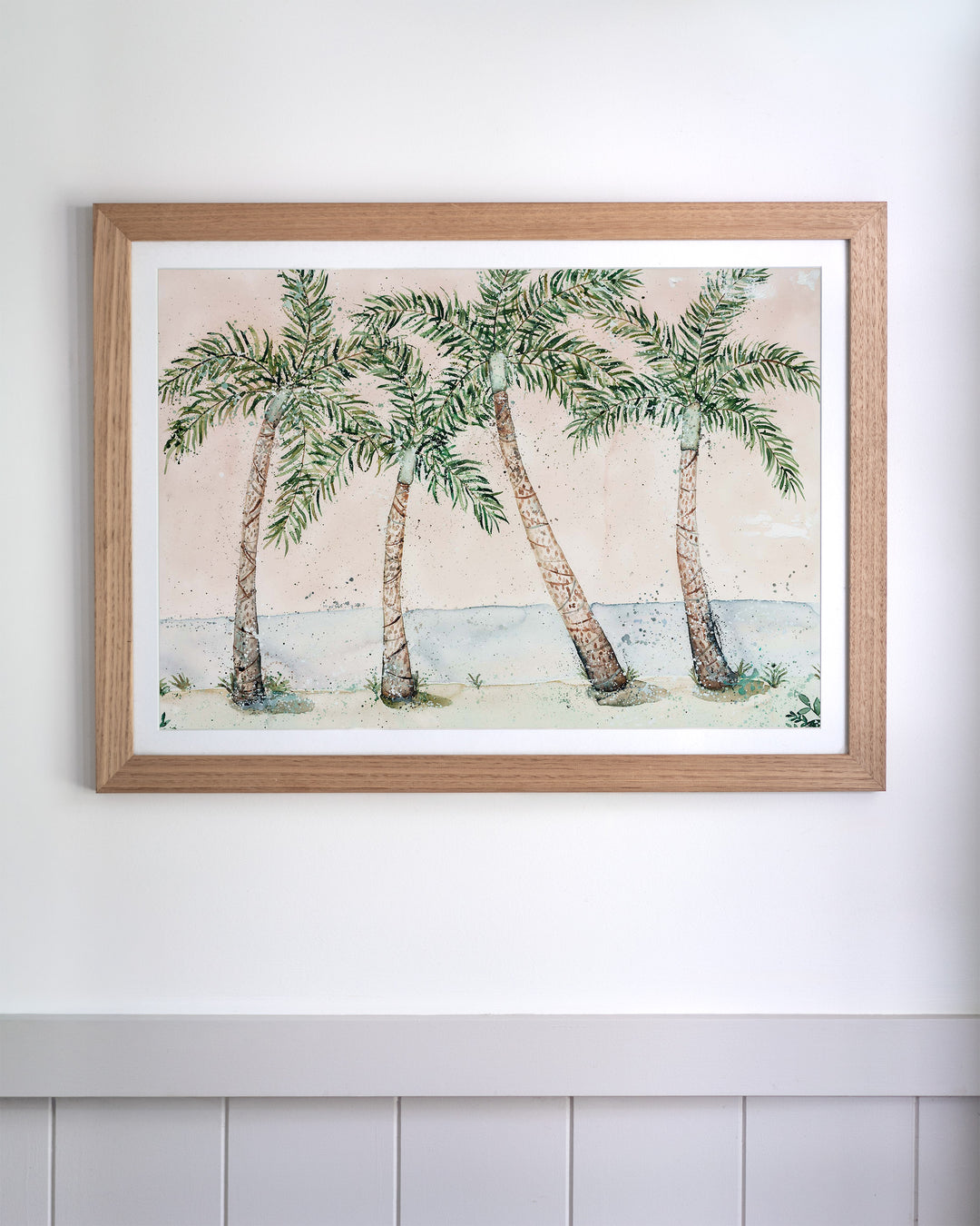 Rex Smeal Serenade – palm trees at Rex Smeal Park, Port Douglas, framed paper print in oak frame