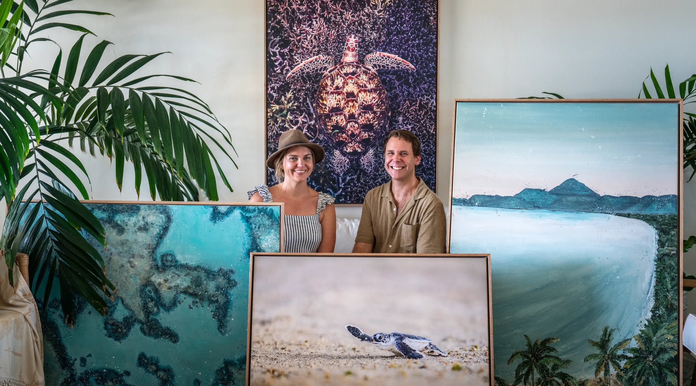 SEA Gallery interior featuring coastal wall art and ocean-inspired fine art prints by Stephanie Elizabeth and David Lloyd in Port Douglas