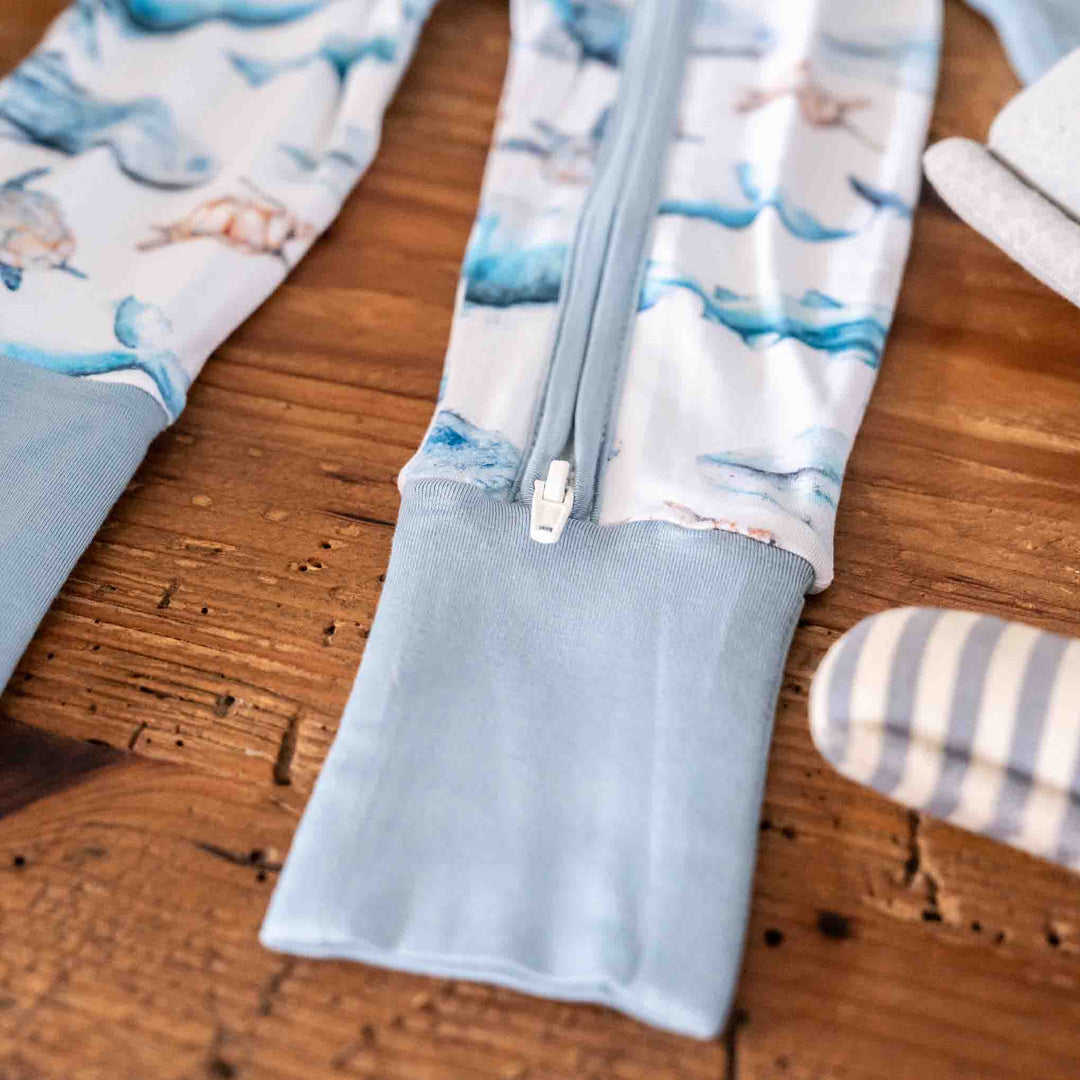 Sea Life Baby Onesie – humpback whale, turtles, sharks - legs