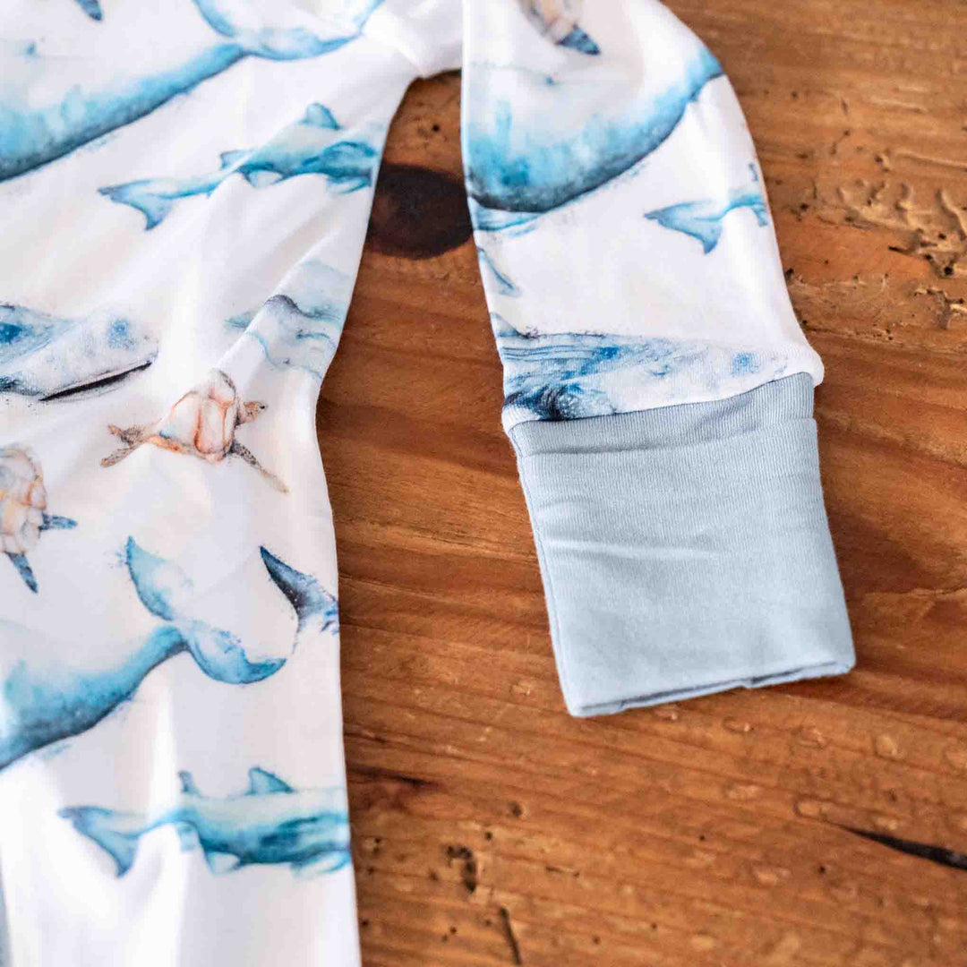Sea Life Baby Onesie – humpback whale, turtles, sharks - arms