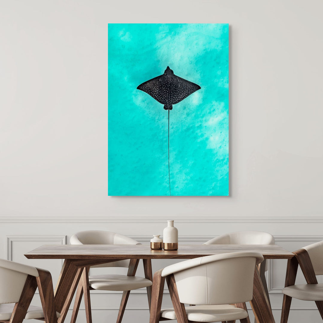 Silent Flight – underwater photograph of eagle ray gliding through clear ocean water | Stretched Canvas Print