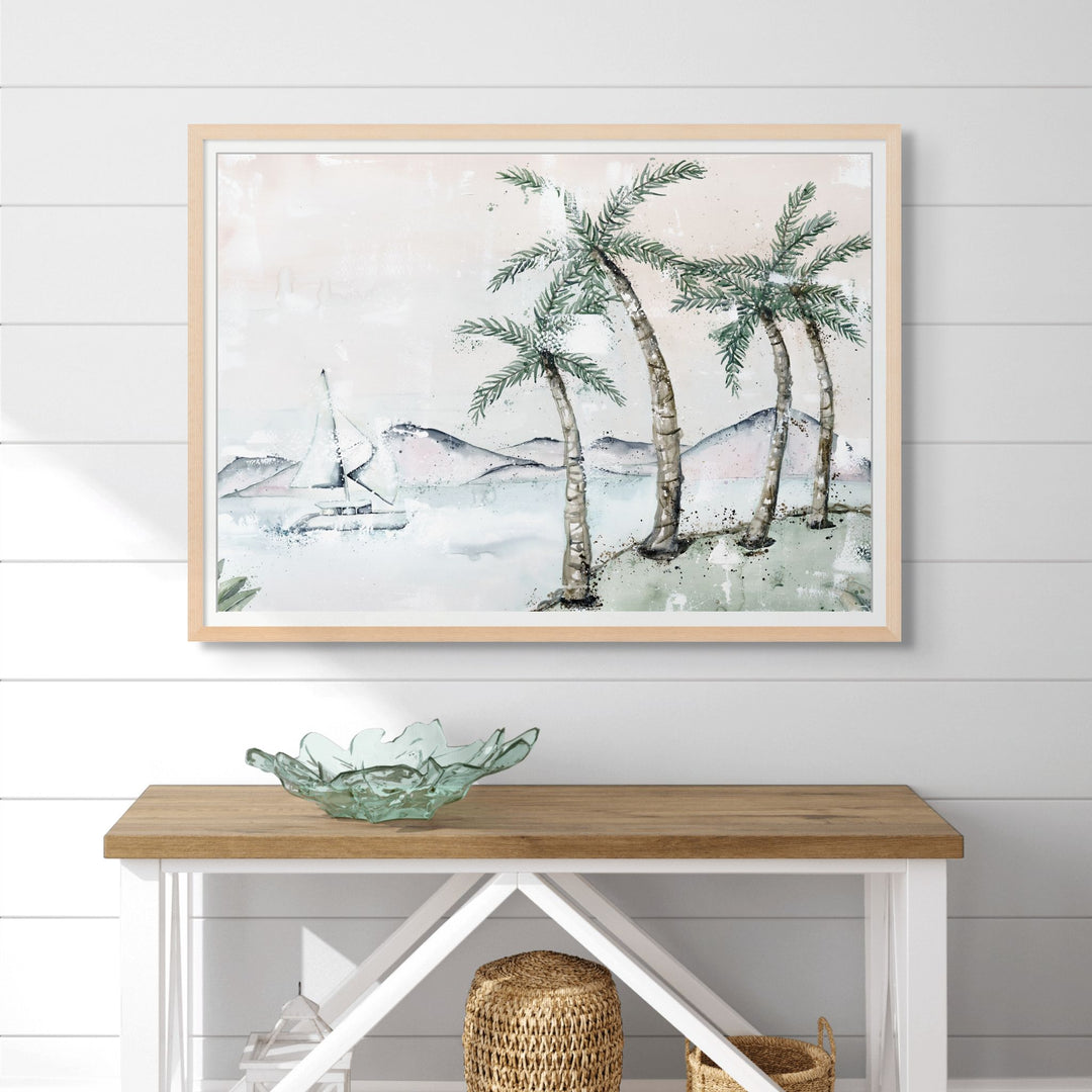 Sunset Sail by Stephanie Elizabeth – framed paper print of sailboat at sunset, fine art coastal print