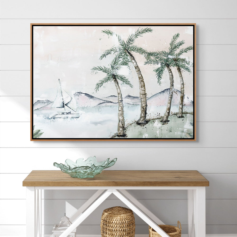 Sunset Sail by Stephanie Elizabeth – shadow box canvas print featuring sailboat on the horizon at sunset, ocean-inspired fine art artwork