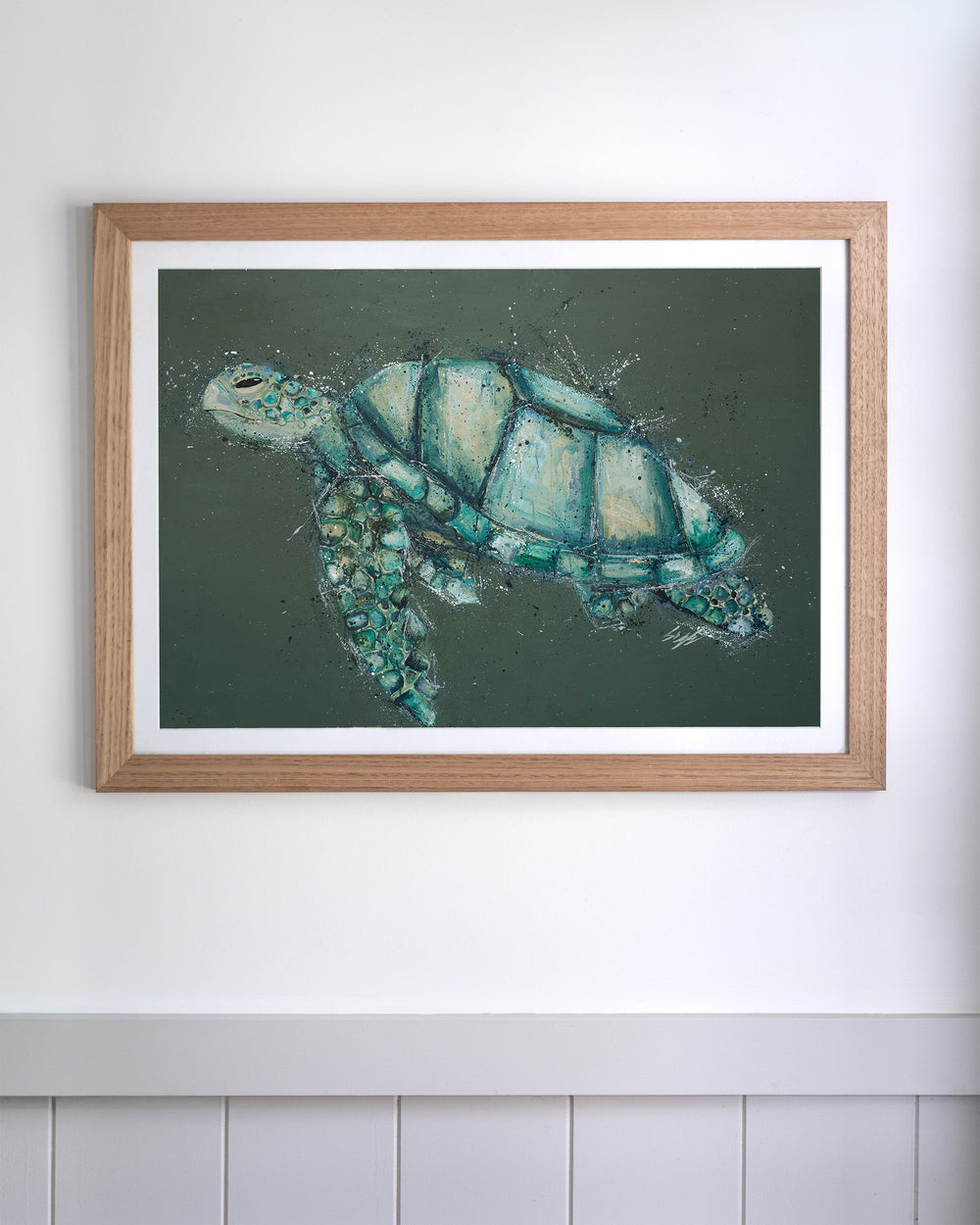 Tell Me Your Star Sign, I'll Make Something Up – sea turtle, framed paper print in oak frame