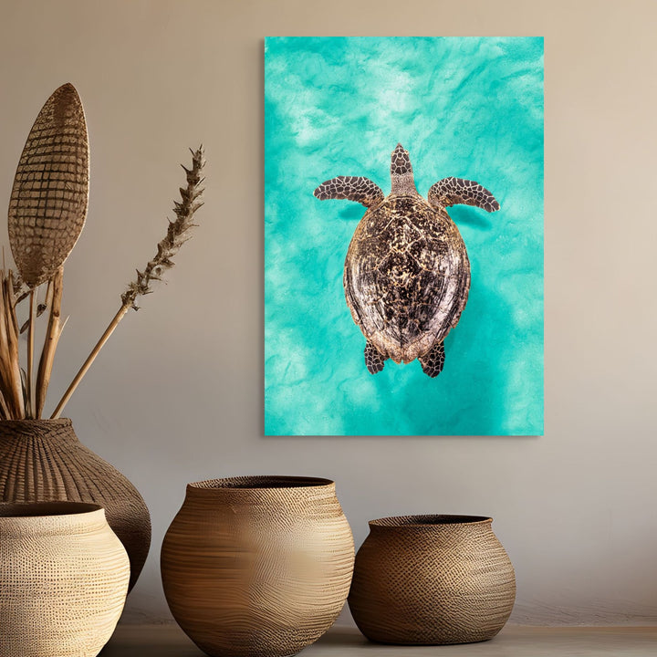 The Mosaic Drifter by David Lloyd – Hawksbill turtle swimming over turquoise sands, fine art marine life photography print