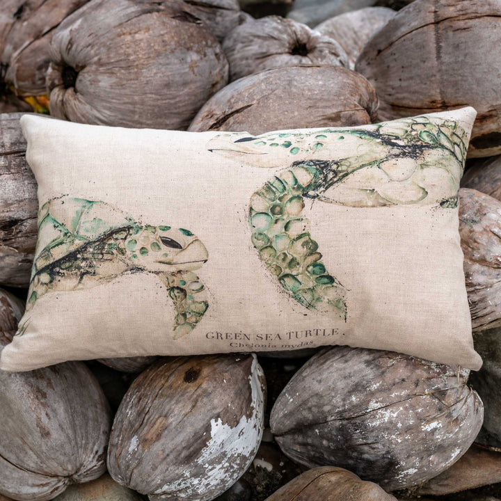 Green Turtle | Linen Cushion Cover - Oblong - 30x50cm