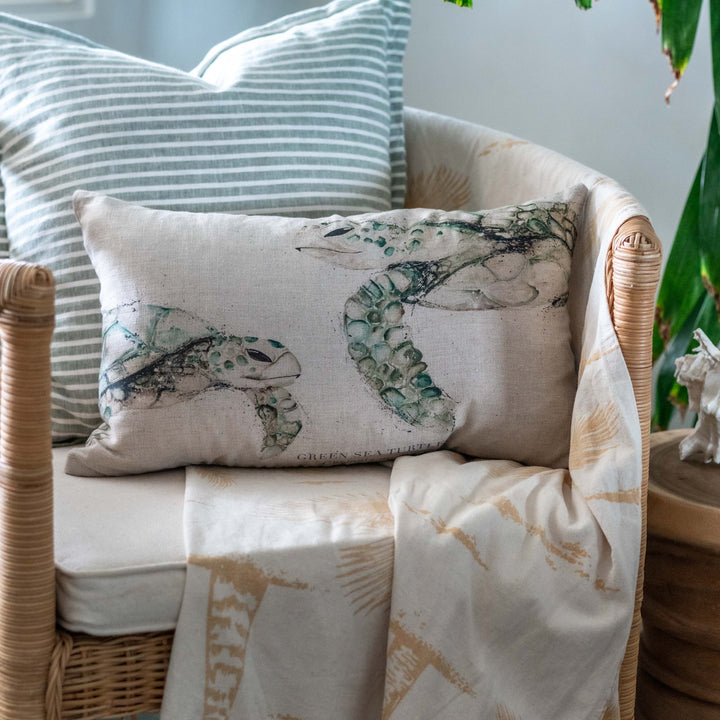 Green Turtle | Linen Cushion Cover - Oblong - 30x50cm