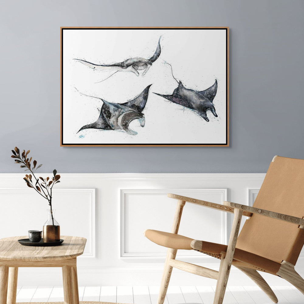Unchained Melody by Stephanie Elizabeth – shadow box canvas print featuring manta rays swimming, ocean-inspired fine art artwork