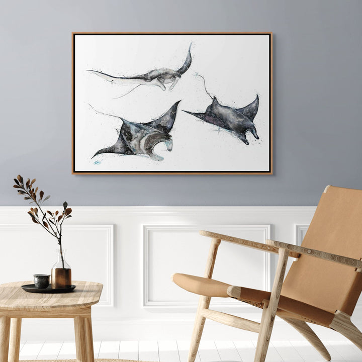 Unchained Melody by Stephanie Elizabeth – shadow box canvas print featuring manta rays swimming, ocean-inspired fine art artwork