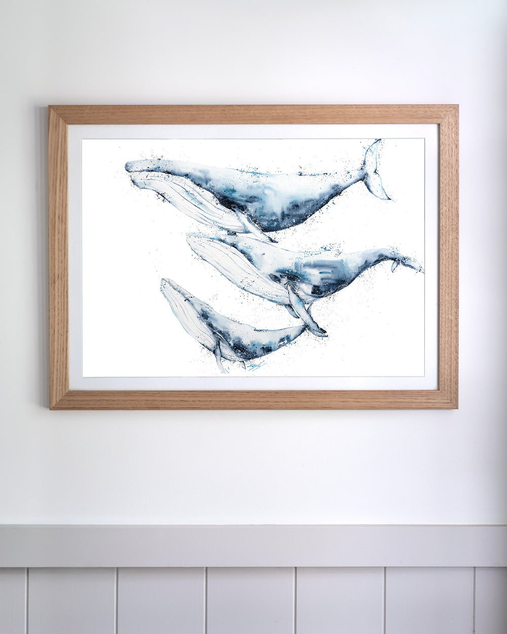When We Go, We Go Together – humpback whales, framed paper print in oak frame