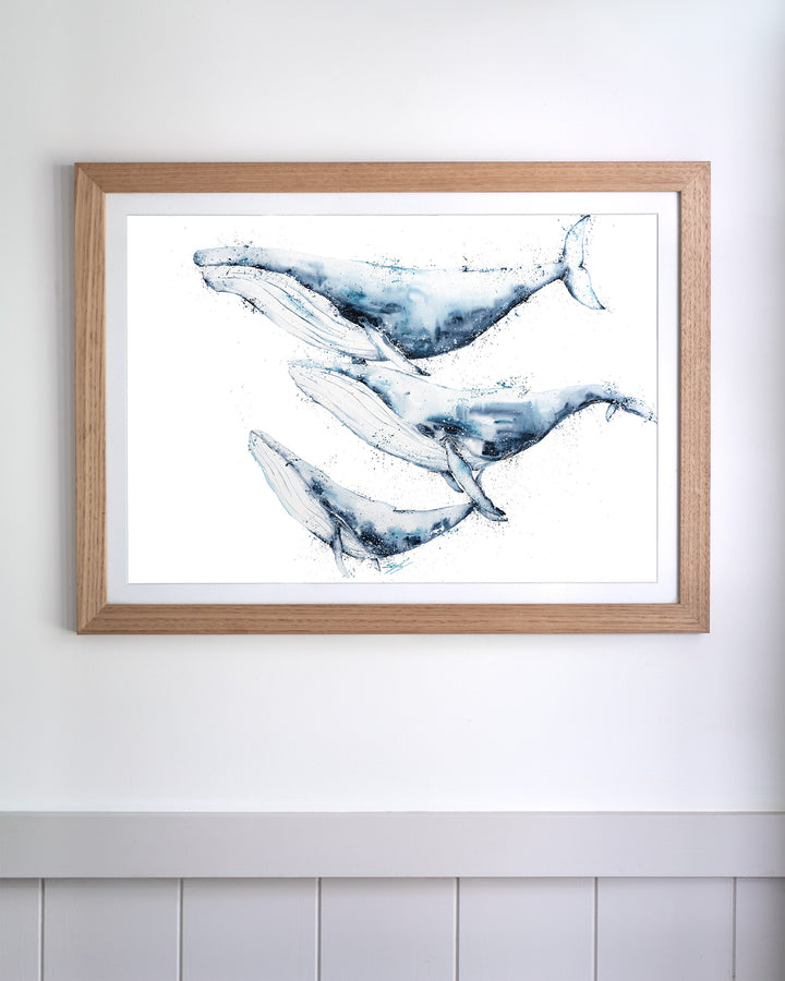 When We Go, We Go Together – humpback whales, framed paper print in oak frame