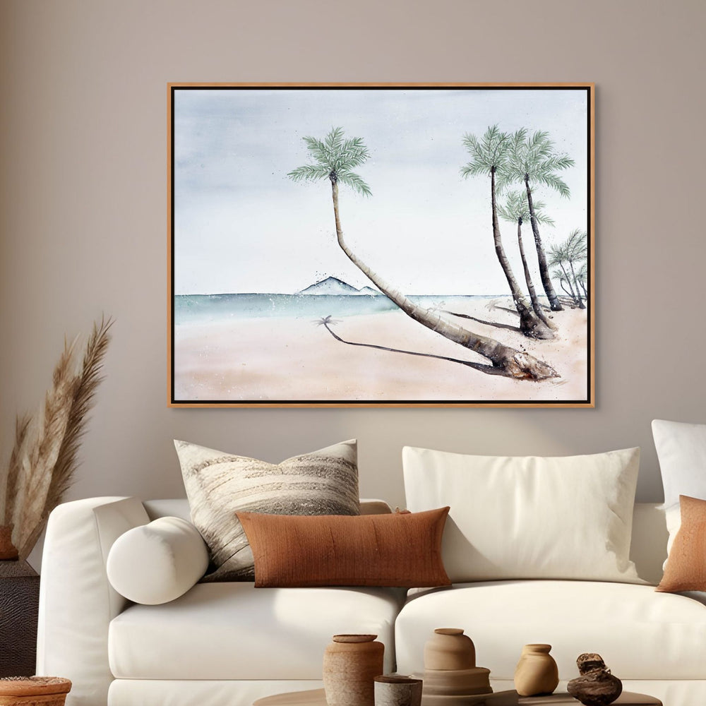 Where The Palm Trees Lead by Stephanie Elizabeth – shadow box canvas print featuring palm trees and coastal scenery, tropical fine art artwork
