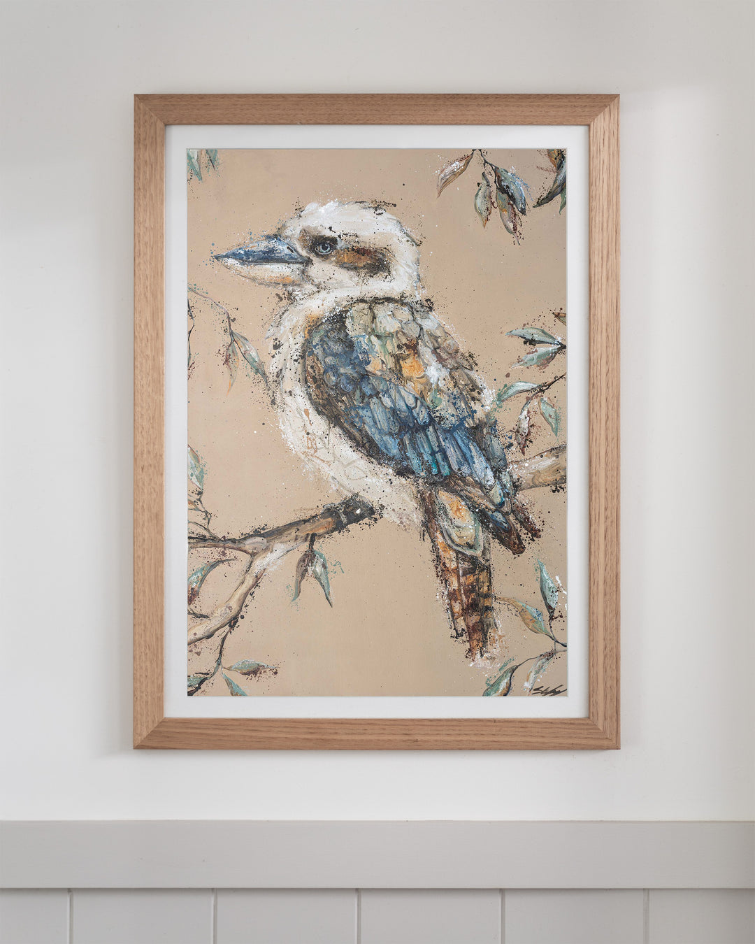 Whittaker – kookaburra, framed paper print in oak frame
