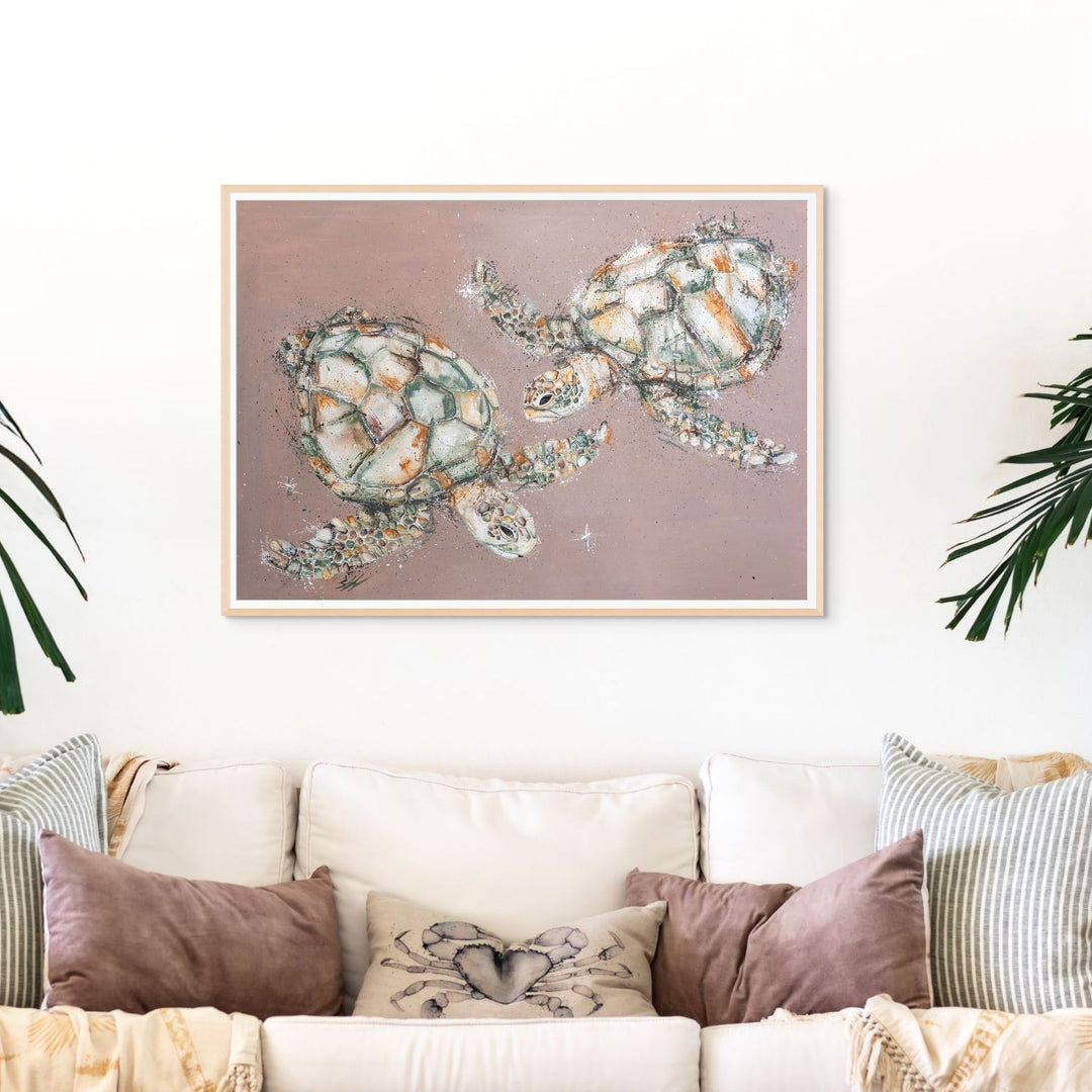 Winter Solstice – sea turtle artwork in soft ocean tones | Unframed Rolled Print