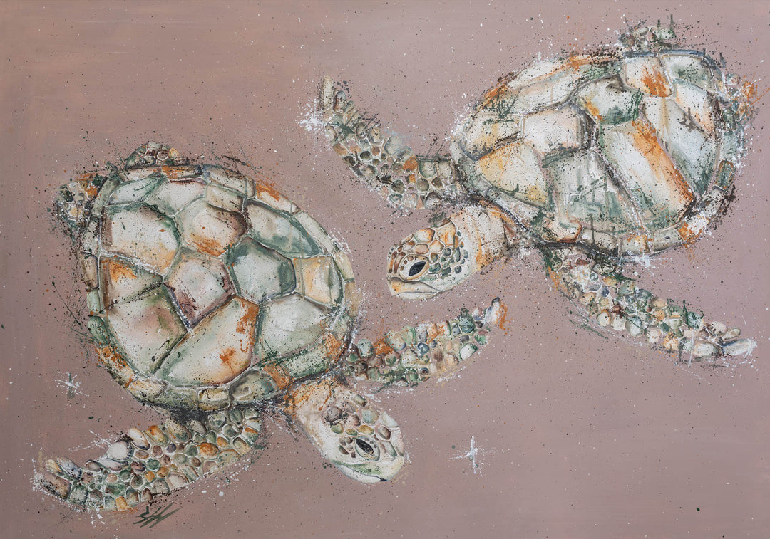 Winter Solstice – sea turtle artwork in soft brown ocean tones | Unframed Rolled Print