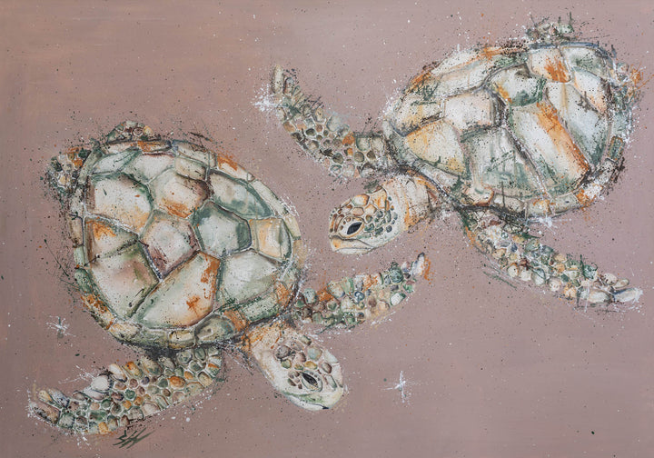 Winter Solstice – sea turtle artwork in soft brown ocean tones | Unframed Rolled Print